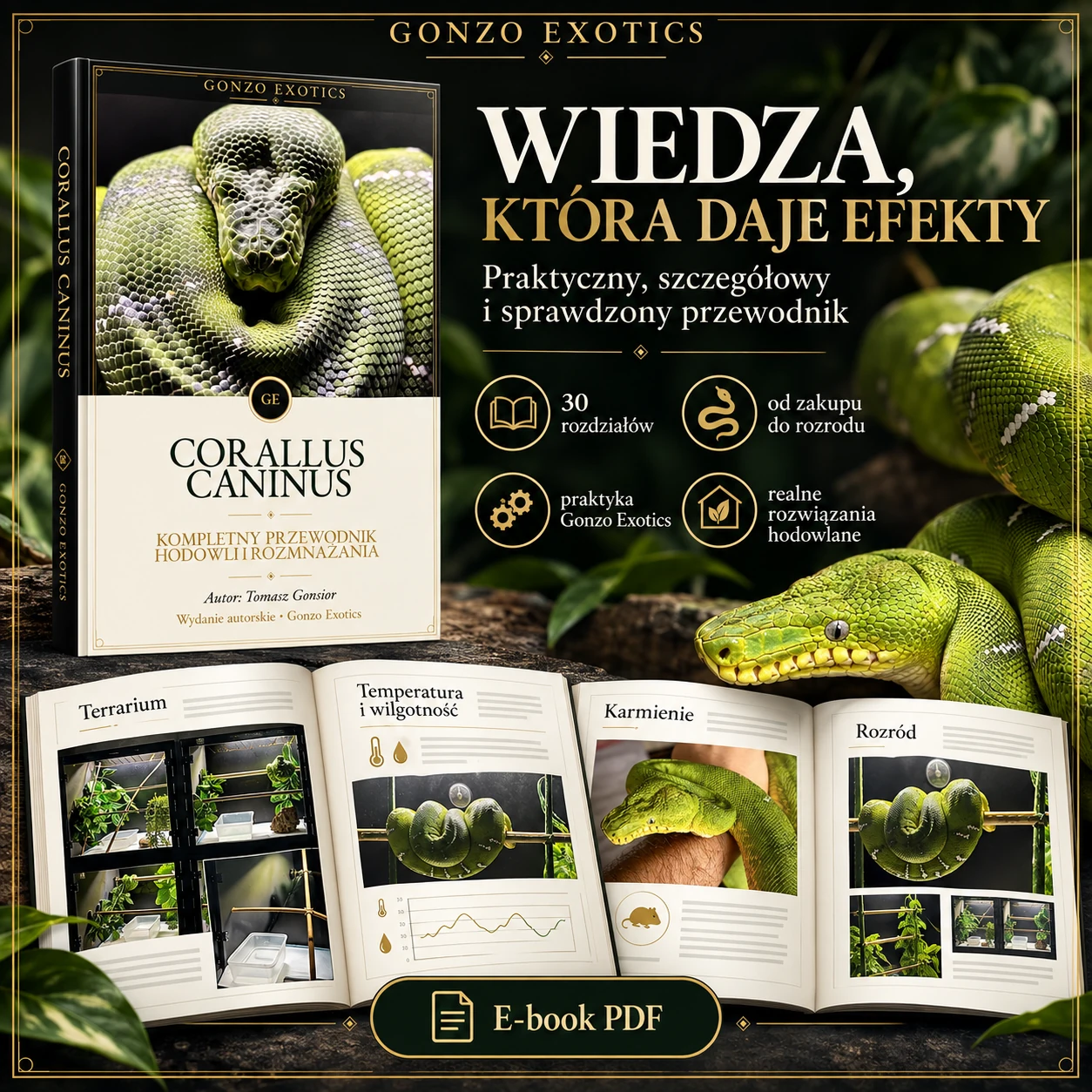 Zakres e-booka Corallus caninus — terrarium, mikroklimat, karmienie i rozród